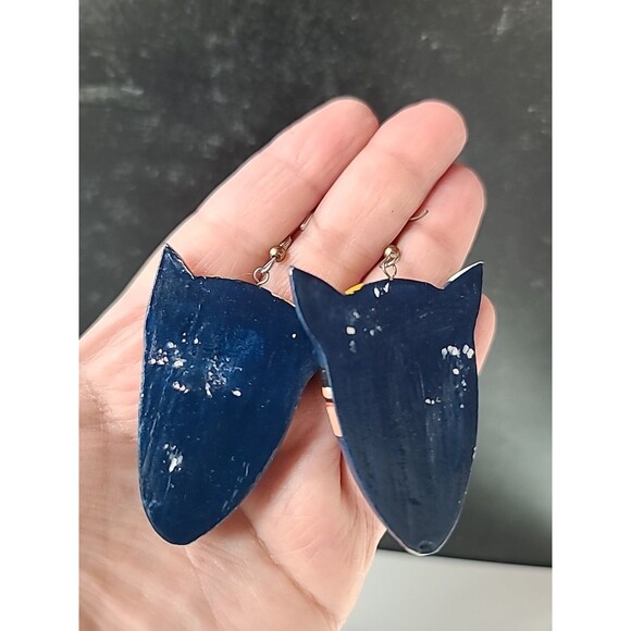 Painted Wooden Dangling Cat Face Earrings Vintage Costume Jewelry New Old Stock - Picture 7 of 10